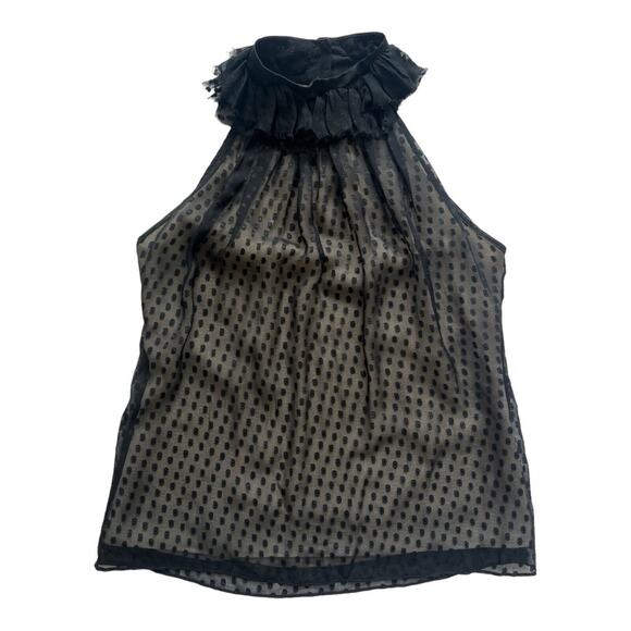 Milly Blouse Top Womens 4 Black Silk Polka Dot Print Halter Ruffle Collar READ - Picture 13 of 13